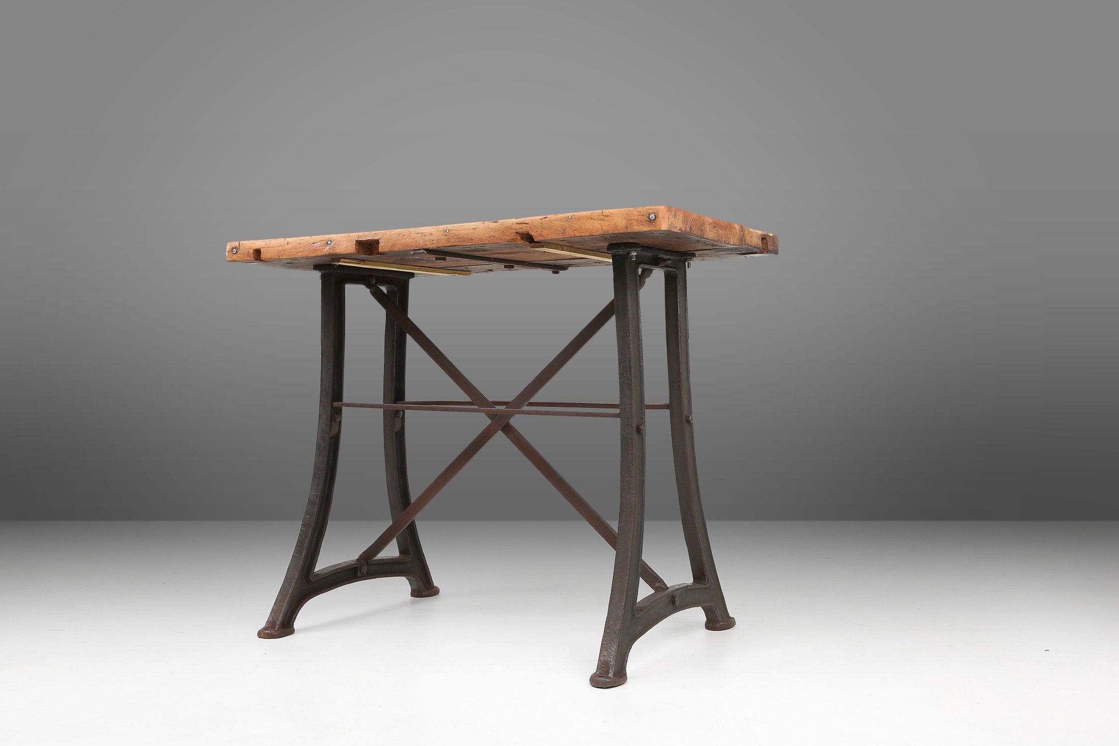 Industrial bar/bistro table with cast iron legs and wooden top, Belgium ca. 1920thumbnail
